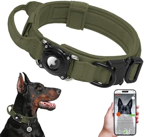 2026 New and Improved AirTag Dog Collar, Military Tactical Dog Collar with Integrated AirTag Holder-Adjustable Control Handle, Durable Metal Buckle,Comfortable GPS Dog Collars (Green, XL)