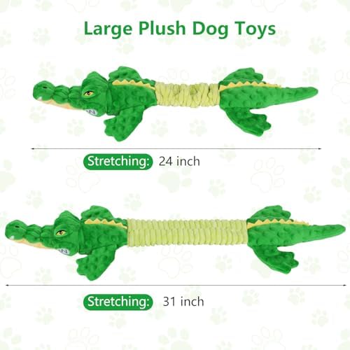 Letsmeet Large Squeaky Alligator Dog Toys, Interactive Puppy Toys with Crinkle Paper, Pull Tug of War Dog Toy, Plush Dog Chew Toys for Small, Medium, Large Breed