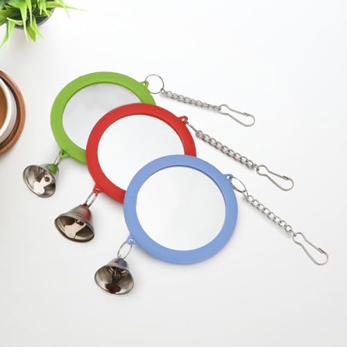 Hypeety Bird Mirror Toy with Bell Interactive Parrot Hanging Mirror, Green