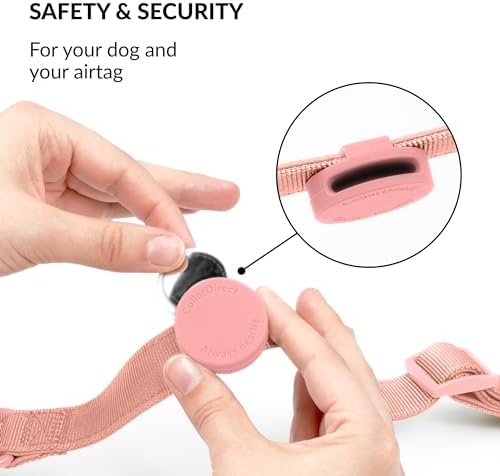 CollarDirect Airtag Nylon Dog Collar Silicon Holder Designed for Apple Airtag with QR Tags Personalized Dogs Puppies 5 Colors Black Pink Violet Green Orange (Pink, S)