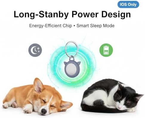 Smart Pet Location Tag with Holder – No Subscription, Compatible with Apple Find My (iOS Only), Lightweight Silicone Case, Clip-On Anti-Loss Accessory for Dog & Cat Collars, Bags (Grey)