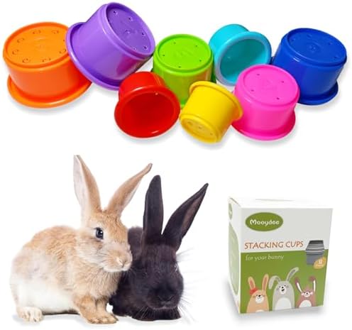 8 Pcs Stacking Cups for Rabbits Guinea Pig - Safe Reusable Bunny Toys Rabbit Toys in Different Sizes, Durable Rainbow Colored Nesting Toys for Bunny Small Animals Hiding Food and Playing