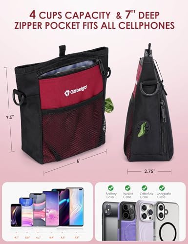 Gobeigo 4 Cup Dog Treat Pouch with Silicone Insert Bag& Clicker(Red)