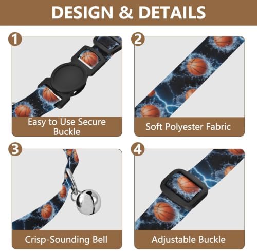 Basketballs Blue Lightning Kitten Collar 2 Pack for Cats Adjustable Length 10.6" to 17.1"