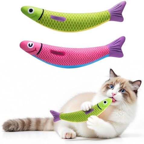 PetBusy Cat Toys with[5000mg A+Natural Catnip &Silvervine] [Baby Grade] Interactive Soft Chew Kicker Cat Toys for Indoor Cats & Kittens, [Crinkle &Bell] Fish Sound Toy, Drives Bored Cat Crazy with Fun