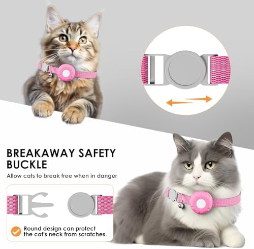 Cat GPS Tracker, Tractive GPS Pet Tracker, Cat Tracker Collar with Safety Elastic Buckle, Works with Any Collar,Compatible with Apple Find My App (Only iOS), No Monthly Fee, Pink