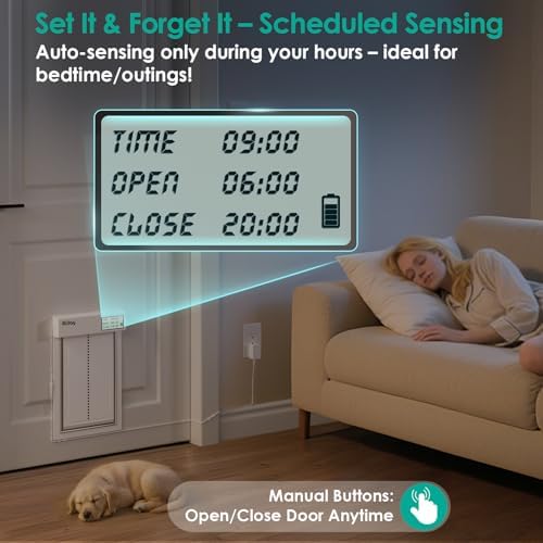 Automatic Dog Door for Door with Sensor Collar, Medium Electronic Dog Door with Anti-Pinch, Mains-Powered, Metal Frame&Panels, Timing Function(M)