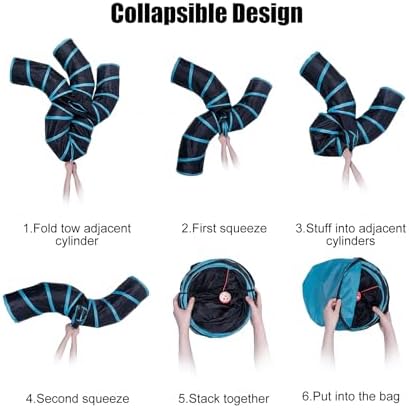 Bemodst Cat Tunnel for Indoor Cats, 5 Way Cat Tubes and Tunnels Collapsible S-Shape Small Animal Tubes Kitty Tunnels Interactive Maze Cat Toy for Kitten Rabbit Ferret - 5 Way
