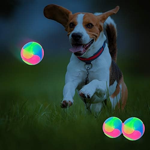 4 pcs Large Light Up Dog Balls Flashing Elastic Ball Glow in The Dark Interactive Pet Toys for for Golden Retriever,Labrador,Large Dogs