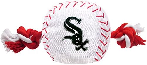 MLB CHICAGO WHITE SOX Baseball Rope Toy for DOGS & CATS. Tough nylon, Sporty Baseball Design, Heavy-duty ropes with Inner SQUEAKER