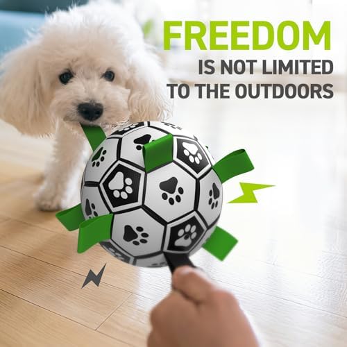 QDAN Tether Tug Outdoor Dog Toy, Durable Interactive Dog Toy with Adjustable Pole, Outdoor Toys for Dogs, Soccer Ball, Self-Play & Tug of War Toy for Small Medium Large Dogs