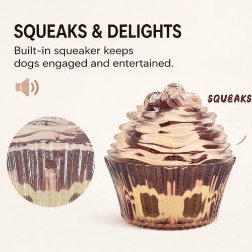 Molaxpet Squeaky Dog Toy Cupcake Rubber Interactive Chew Toy for Pet Dogs