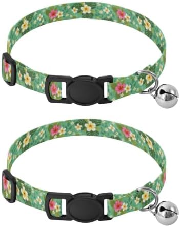 Tropical Flower Floral Cat Collar with Bell 2 Pack Cat Collar Adjustable 10.6 to 17.1 Inches