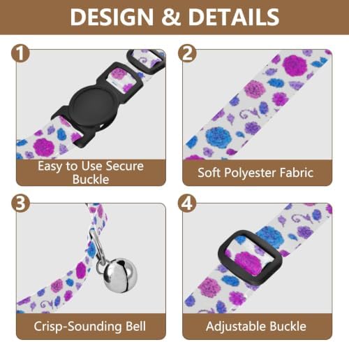 Roses Flowers White Pet Collars for Cats, 2 Pack Decorative Pet Collar with Bell