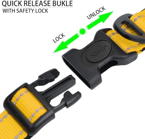 JSXD AirTag Dog Collar, Night Reflective Nylon Dog Collar for Small Medium Large Dogs,Lockable Quick Release Buckle,Padded Breathable Pet Collar with AirTag Holder (Yellow, Large)
