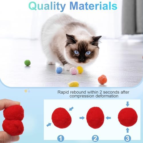Cat Toy Pom Ball, Interactive Cat Ball Toys Fuzzy Pompoms (Plush, 1.2Inch, 30Pcs, Orange-Red Tones) for Kittens Pet Enrichment Training Play Indoor