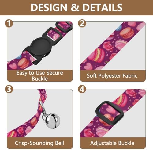 Cute Macaroons Pink Dog Collars for Small Dogs, 2 Pack Dog Bell Collar