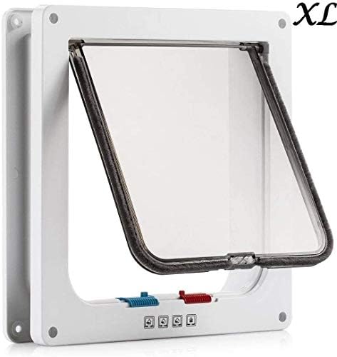 Sailnovo Large Cat Flap, 4-Way Magnetic Closure, Easy Installation Cat Door, Pet Door with Telescopic Frame, Silent Weatherproof Pet Flap in Wall/Wooden Door/Upvc Inner Door (Pure White, XL)