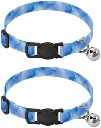 Blue Watercolor Gradients Breakaway Cat Collars with Bell 2 Pack Puppy Collar Adjustable Length 10.6" to 17.1"