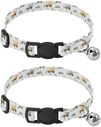 Construction Vehicles Kitten Collar 2 Pack Soft Polyester Pet Collar Adjustable 10.6 to 17.1 Inches