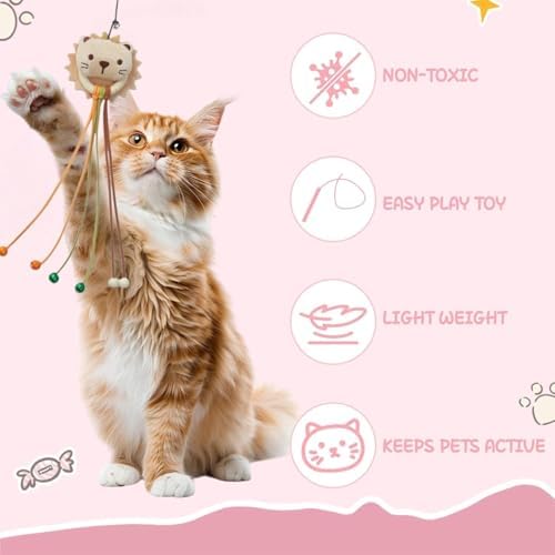 2-Pack Cat Toy Wand Set: Interactive Cat Teaser Wands with Bells and Streamers to Engage Your Cat’s Natural Instincts (Lion and Mouse)