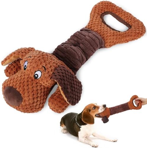 Interactive Tug of War Puppy Toy Squeaky Chew Toys Plush with Crinkle Paper