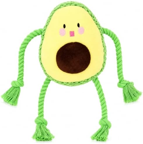 Avocado Squeaky Dog Toy with Rope Legs, Interactive Plush Dog Toy for Small Medium Large Dogs, Durable Tug and Chew Toy for Fetch, Boredom Relief, Mental Stimulation and Indoor Play