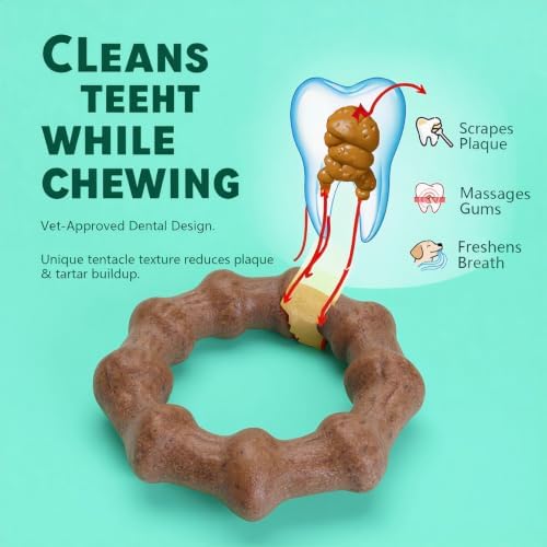 MECOOL Durable Nylon Dog Chew Toy – Bacon Flavored Ring Shape for Aggressive Chewers, Tough Interactive Fetch & Tug Toy for Medium Large Dogs, Long-Lasting Flying Disc Alternative