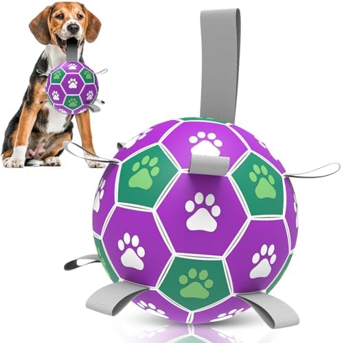 Diman Dog Toy Balls, 6 Inch Soccer Ball for Dogs with Straps