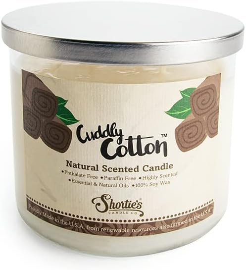 Cuddly Cotton Scented Natural 3 Wick Candle, Essential Fragrance Oils, 100% Soy, Phthalate & Paraben Free, Clean Burning, 14.5 Oz.