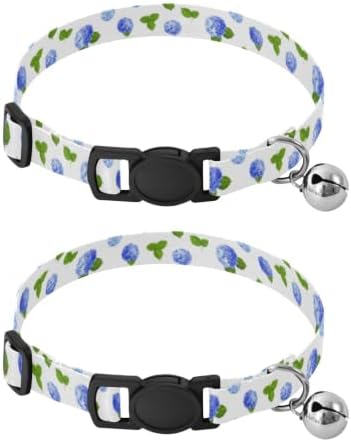Blue Hydrangea Flowers White Decorative Pet Collar with Bell 2 Pack Small Dog Collar Adjustable Length 10.6" to 17.1"