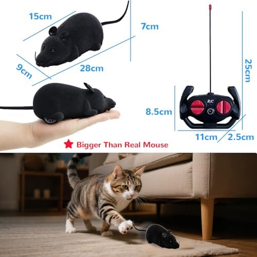 Remote Control Rat Mouse Cat Toy Realistic RC Fake Rat Mouse Toy Flocking Wireless Funny Chasing Electronic Interactive Cat Toys Prank Joke Scary Trick Rats for Cats Dogs Novelty (Black)