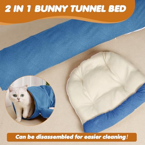Spardar 2-in-1 Bunny Tunnel Bed, with Removable Mat Hideout, Blue