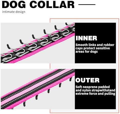 Martingale No Pull Dog Collar for Large Medium Small Dogs, Heavy Duty Nylon Adjustable Reflective Anti Pull Slip Collar with Buckle for Training Walking Hunting L Hot Pink