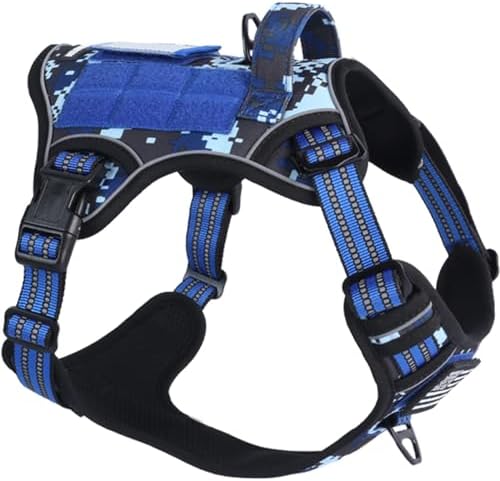 BUMBIN Tactical Dog Harness for Small Dogs No Pull, Famous TIK Tok No Pull Puppy Harness, Fit Smart Reflective Pet Walking Harness for Training, Adjustable Dog Vest Harness with Handle Blue Camo S