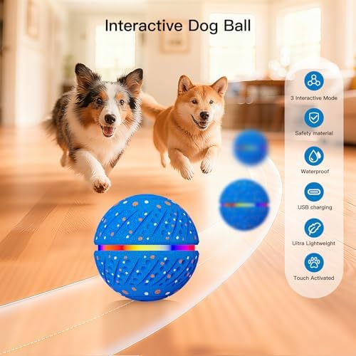 Interactive Dog Ball Toy, Automatic Moving & Rolling Dog Toy with 3 Modes, Self Rolling & Bouncing Ball to Keep Them Busy, for S/M Dogs, USB Rechargeable, E-TPU Pet Toy for Indoor & Outdoor Dogs