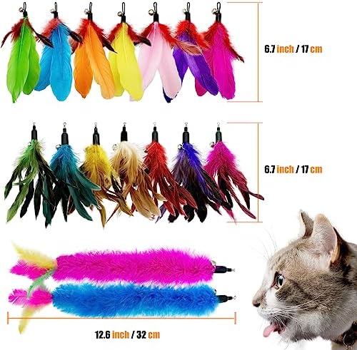 Cat Feather Toys Refill, 16 Pieces Cat Wand Replacement Feathers Toy for Indoor Cats