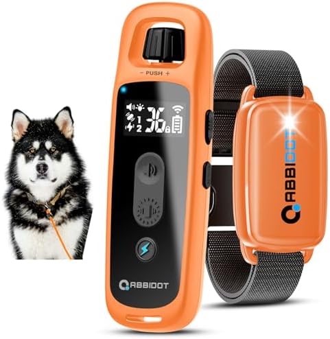 ABBIDOT Shock Collar for Dogs 3300Ft 4 Training Modes Dog Training Collar, IPX7 Waterproof, Nihgt Light, Safety Lock, Rechargeable E-Collar for Small Medium Large Dogs (15-120 lbs)，Pumkin Orange