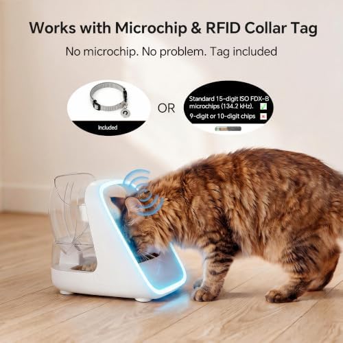 Microchip Automatic Cat Feeder for Multi-Cat Homes | Includes 2 Extra Stainless Steel Bowls • RFID & 15-Digit ISO FDX-B Compatible • Rechargeable USB-C • Helps Stop Food Stealing