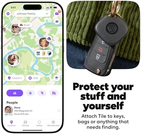 Life360 Tile - Bluetooth Tracker, Keys Finder and Item Locator for Keys, Bags and More. Phone Finder. Both iOS and Android Compatible. 4-Pack (Black/Pink Punch/Navy Blaze)