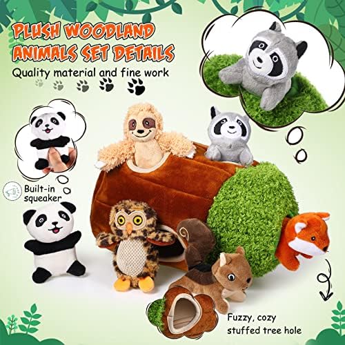 Skylety 7 Pieces Hide and Seek Dog Toys Activity Puppy Chew Squeaky Toys Plush Stuffing Woodland Stuffing with Squeakers for Small Medium Pets Dogs Puppy Gift(Cute,Medium)