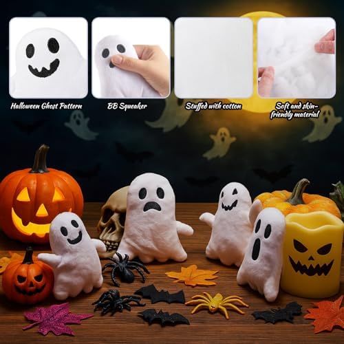 Civaner 24 Pcs Halloween Squeaky Dog Toys Bulk Ghost Stuffed Plush Toys for Dogs Interactive Teething Chew Plaything for Halloween Small Medium Large Pets Teething Cleaning and Training