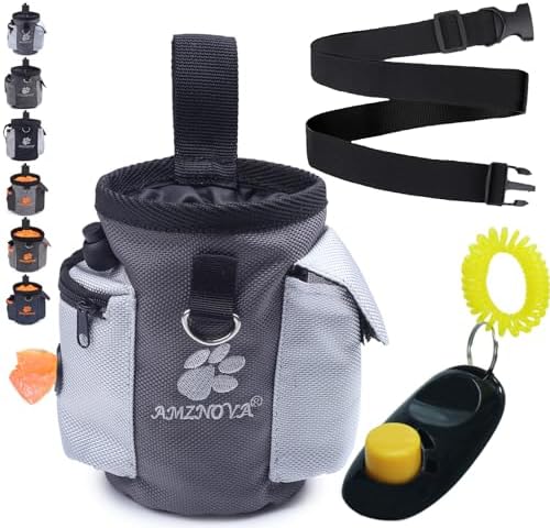 AMZNOVA Dog Treat Pouch Treatnow Dog Treat Bag, 3 Cups, Grey