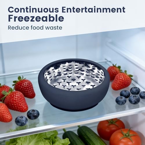 Dog Licking Bowl,Slow Feeder Dog Freeze Bowl, Anxiety Relief Treat Dispenser, Silicone Anti-chocking Pet Dish, Non-Slip Interactive Entertainment Puzzle Toy for Mediuml&Large -Dark Blue