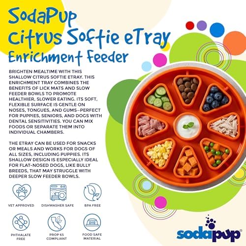 SodaPup Citrus Softie eTray – Durable Enrichment Feeder Made in USA from Non-Toxic, Pet-Safe, Food Safe Material for Mental Stimulation, Calming, Slowing Down Eating, Healthy Digestion, & More