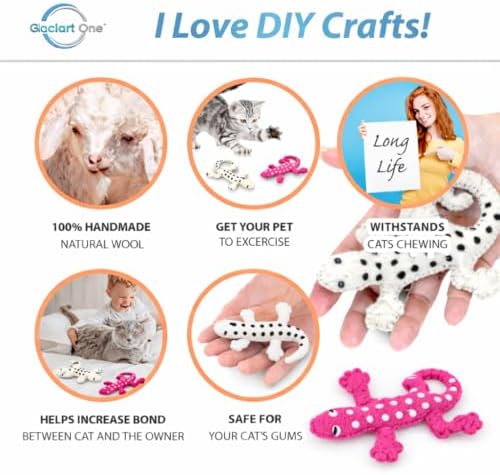Glaciart One Felt Lizard Cat Toy – 2 Pcs | Soft Fuzzy Enrichment 100% Natural Wool - Interactive Catnip Play Cat Toy Set - Safe for Pets, Non-AZO Colored Dyes