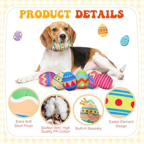 10 Pcs Easter Dog Toys Bulk Large Easter Eggs for Dogs Squeaky Toys for Large Medium Small Doggy Puppy Interactive Chew Colorful