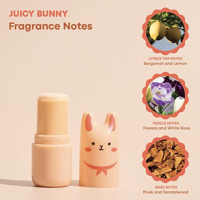 TONYMOLY Juicy Bunny Pocket Bunny Bar Solid Perfume Stick for Women – Long Lasting Fruity Floral Fragrance Balm – Cute Korean Travel Size Solid Perfume for Easy On-The-Go Freshness