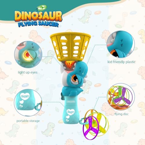 Outside Toys for Kids 4-8, Electric Dinosaur Flying Disc Launcher Toy for Kids, Automatic Flying Saucer Chasing & Catching Game for Boys and Girls, Outdoor Backyard Beach Indoor Active Toy - Blue