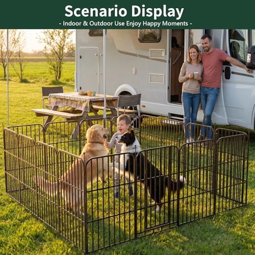 Dog Fence Heavy Duty Metal 40" Tall, 16 Panels Dog Playpen with 2 Doors, Dog Pen for Large Dogs, 36FT 102 Sq. ft Portable Fence Outdoor for Yard, Camping & RV, Automatic Lock